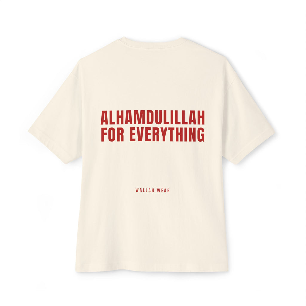 Alhamdulillah for Everything oversized tee with red back print and chest logo
