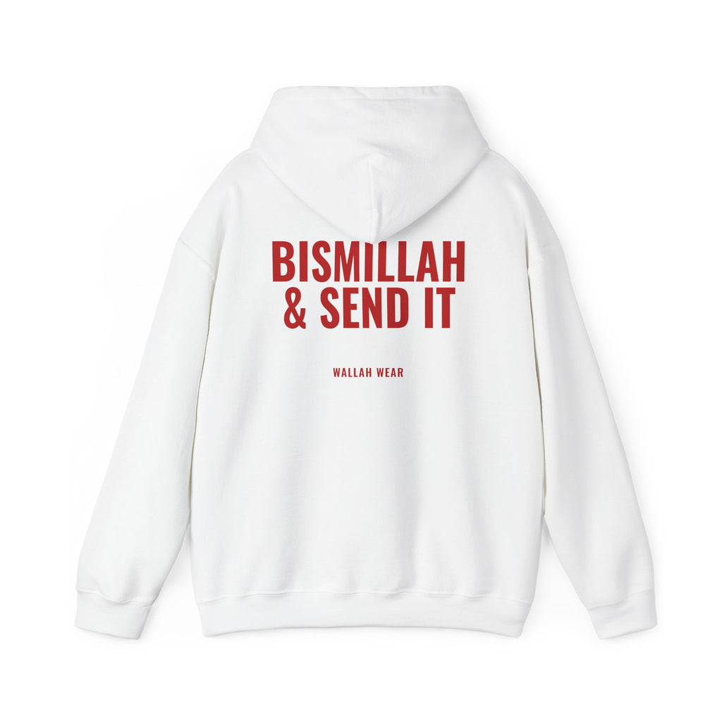 Bismillah & Send It hoodie back print in red