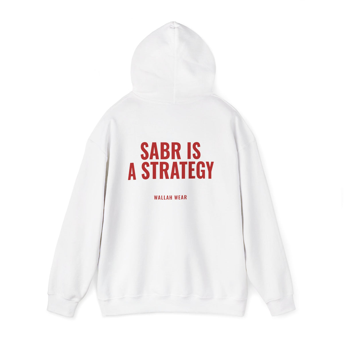Sabr Is a Strategy hoodie back print in red, close view