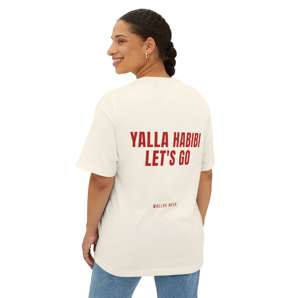 Yalla Habibi, Let's Go oversized tee with red back print and chest logo