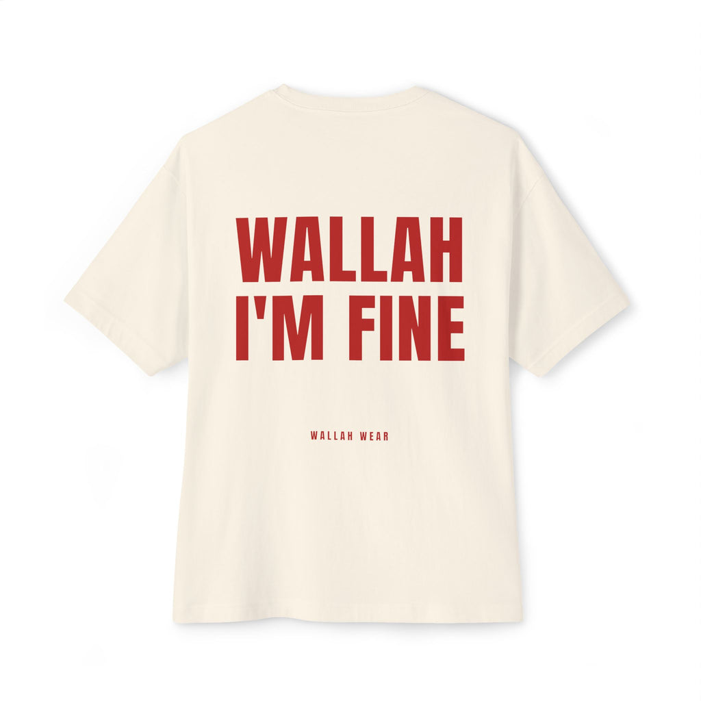 Wallah I'm Fine oversized tee with red back print and chest logo