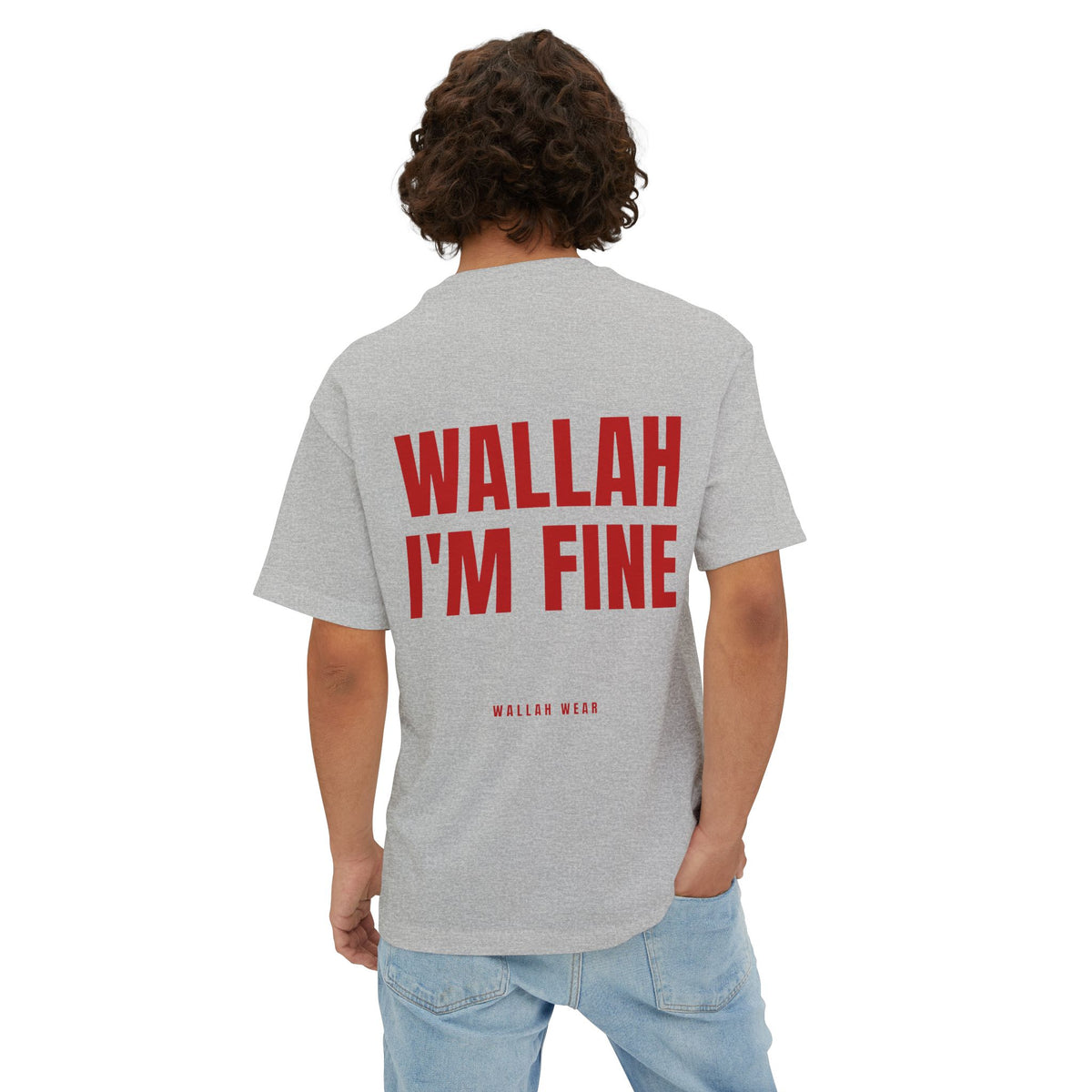 Wallah I'm Fine oversized tee with red back print and chest logo