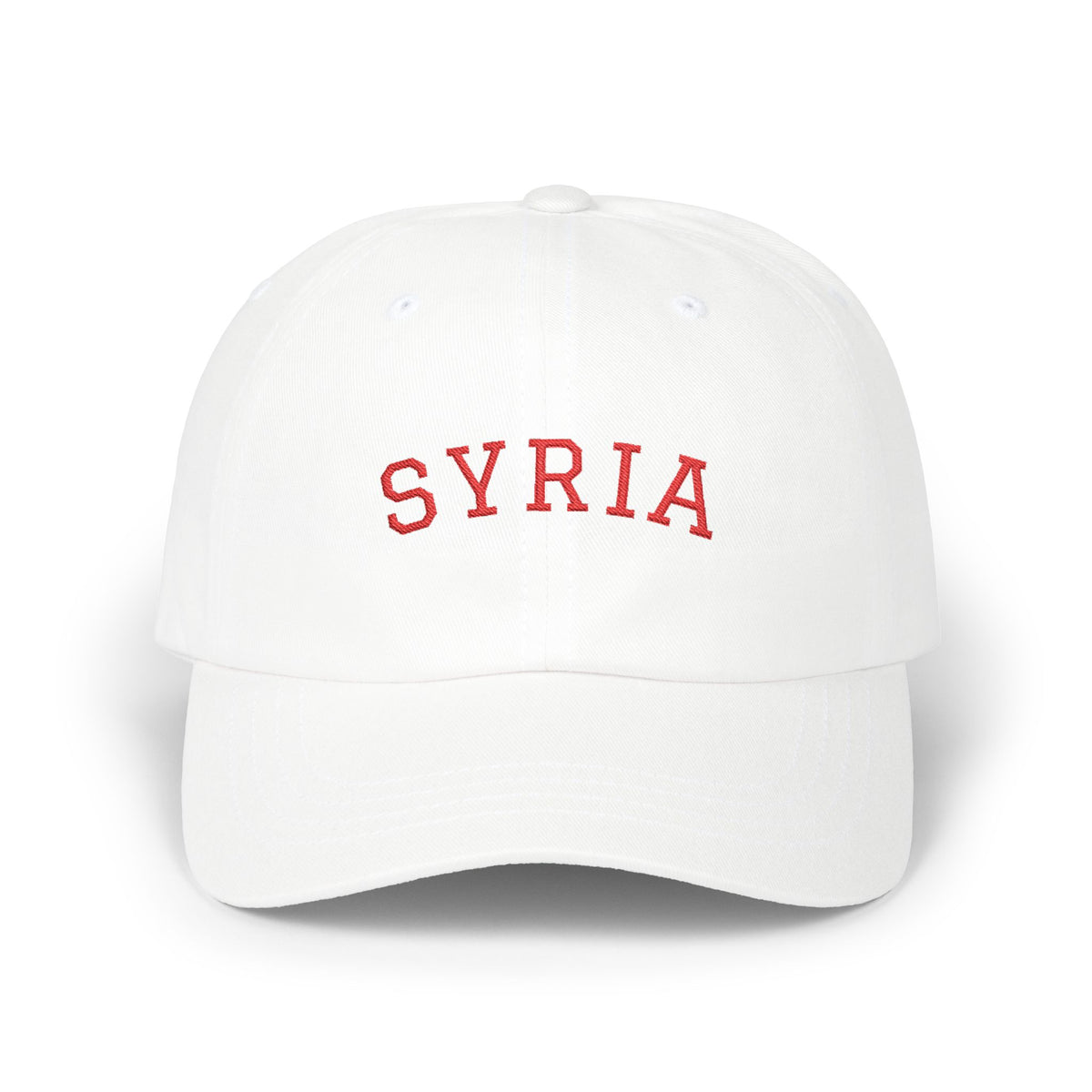 White Syria varsity embroidered dad cap