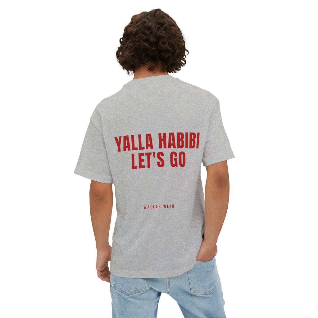 Yalla Habibi, Let's Go oversized tee with red back print and chest logo