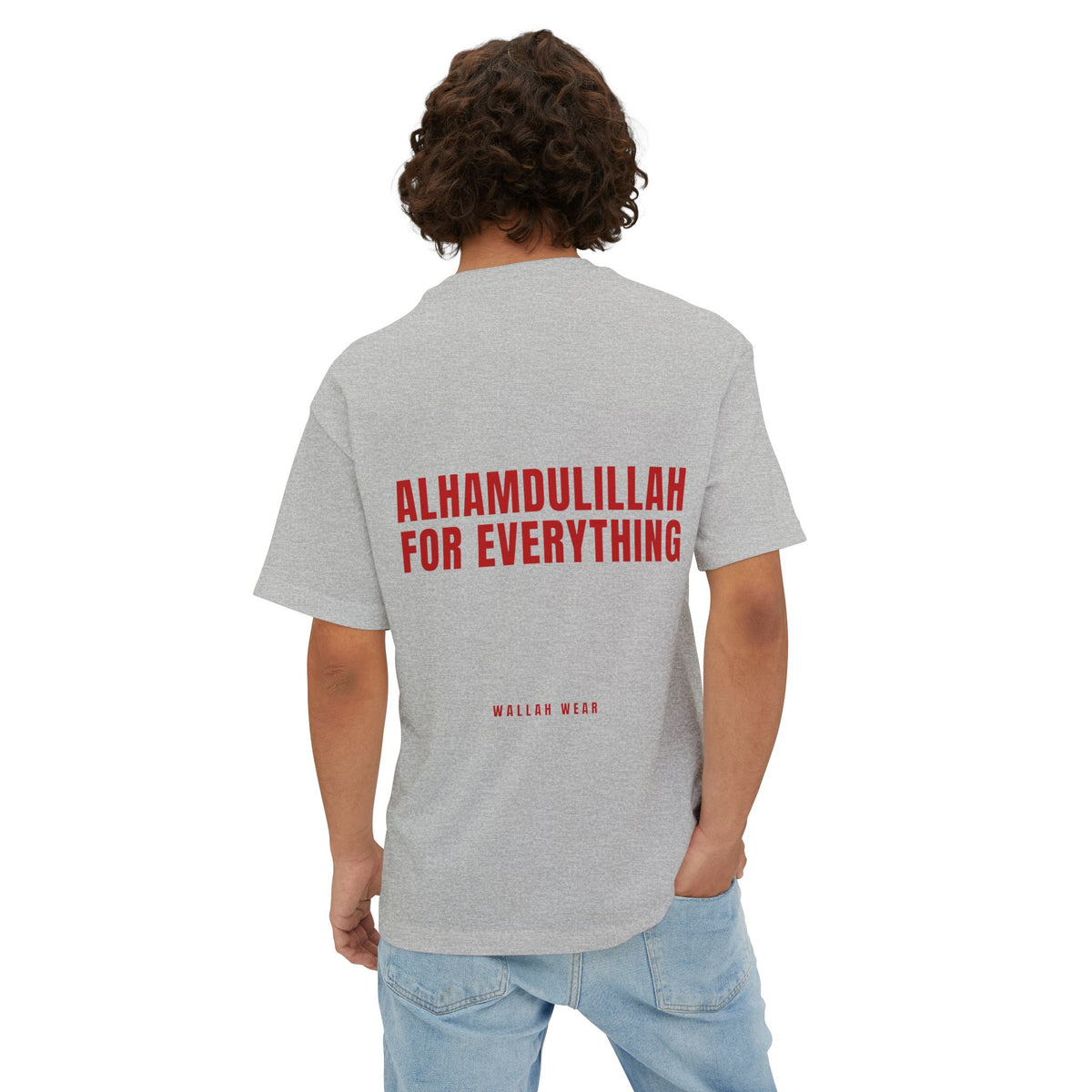 Alhamdulillah for Everything oversized tee with red back print and chest logo