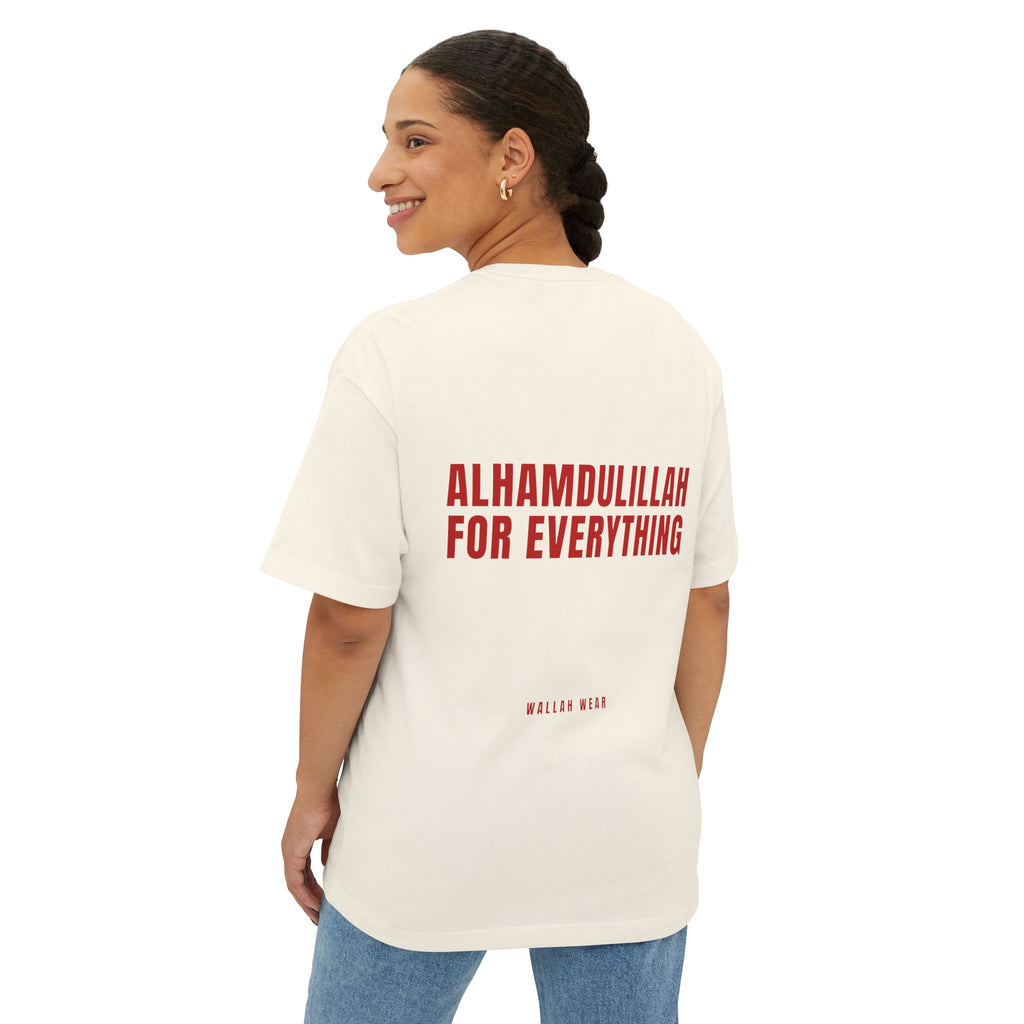 Alhamdulillah for Everything oversized tee with red back print and chest logo