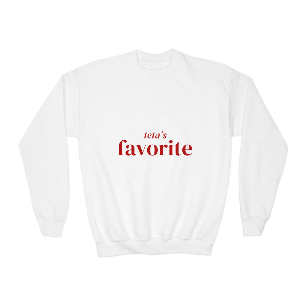 "Teta's Favorite" kids crewneck sweatshirt in white with red script print