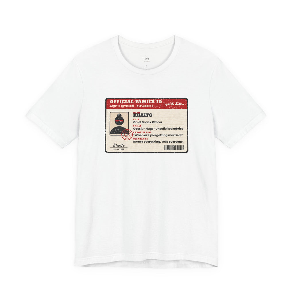 Official Khalto ID card tee: Chief Snack Officer, funny Arab aunt gift