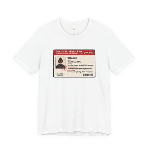 Official Khalto ID card tee: Chief Snack Officer, funny Arab aunt gift