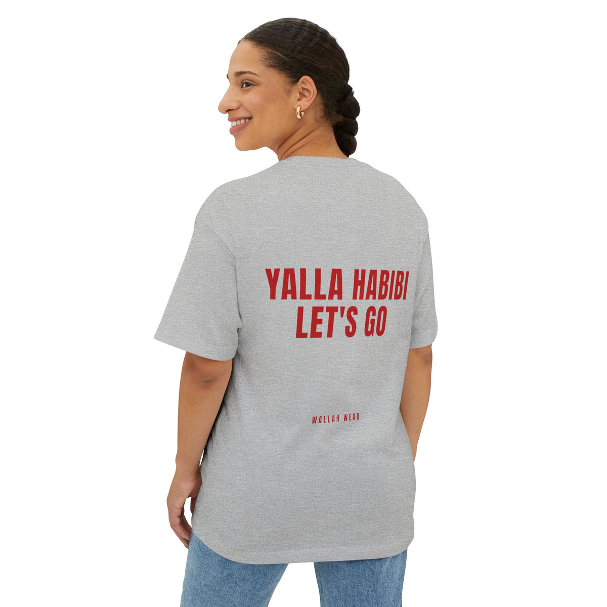 Yalla Habibi, Let's Go oversized tee with red back print and chest logo