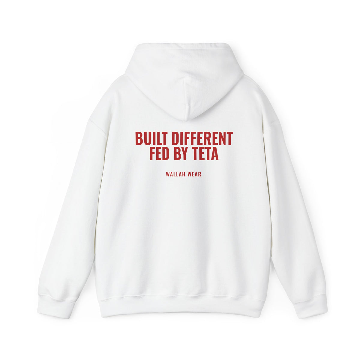 Built Different, Fed by Teta hoodie back print in red
