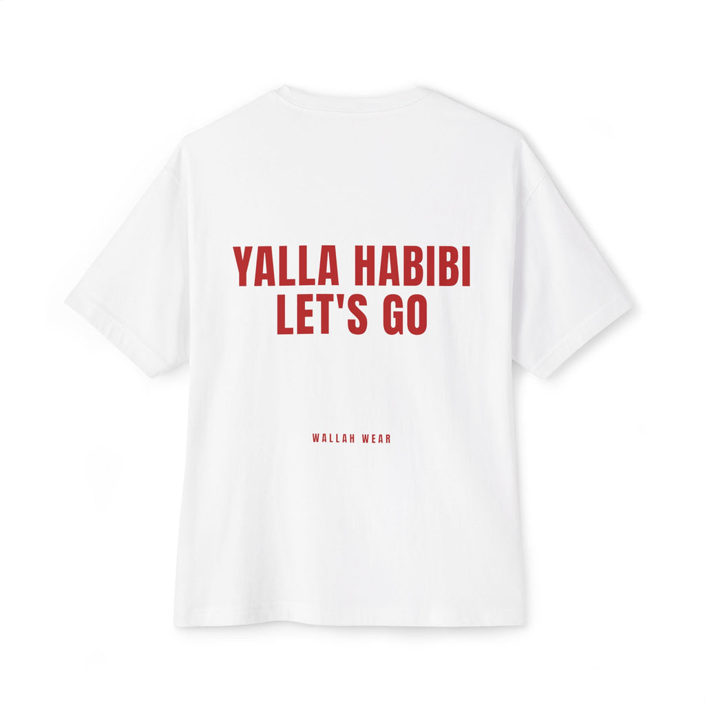 Yalla Habibi, Let's Go oversized tee with red back print and chest logo