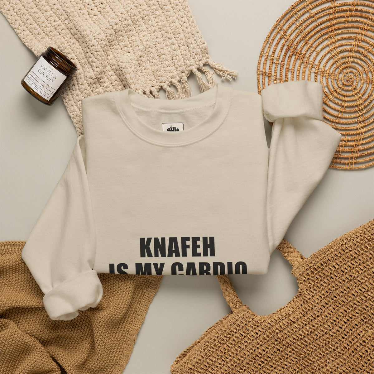 Knafeh Is My Cardio Funny Arab Food Crewneck | Wallah Wear