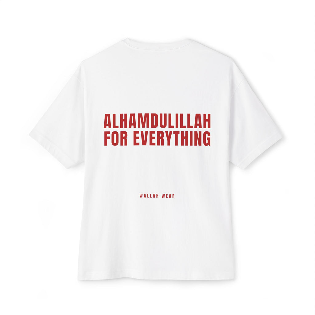 Alhamdulillah for Everything oversized tee with red back print and chest logo