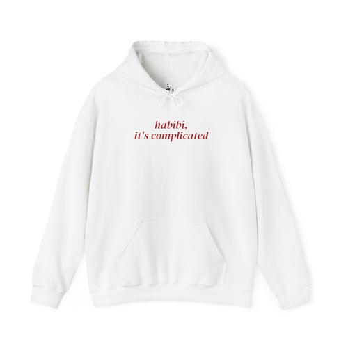 Habibi, It's Complicated hoodie with red script