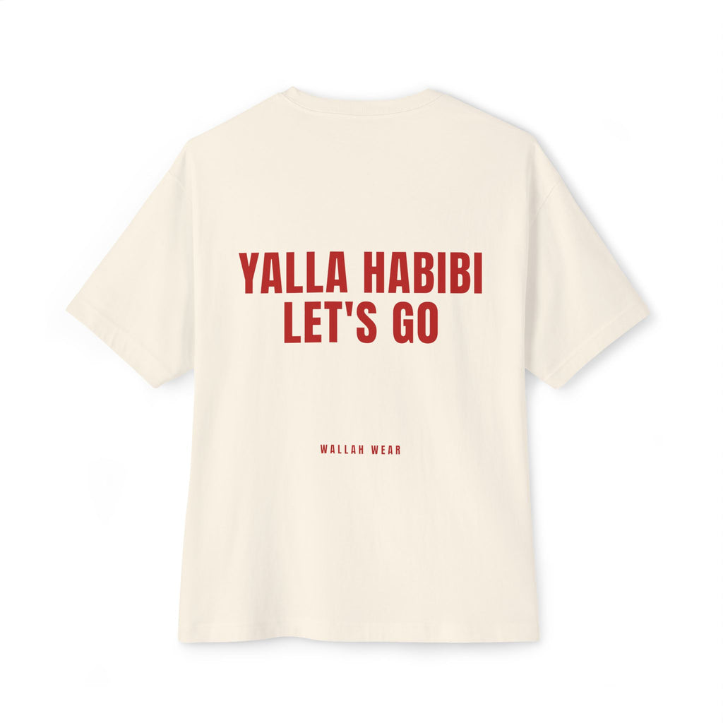 Yalla Habibi, Let's Go oversized tee with red back print and chest logo