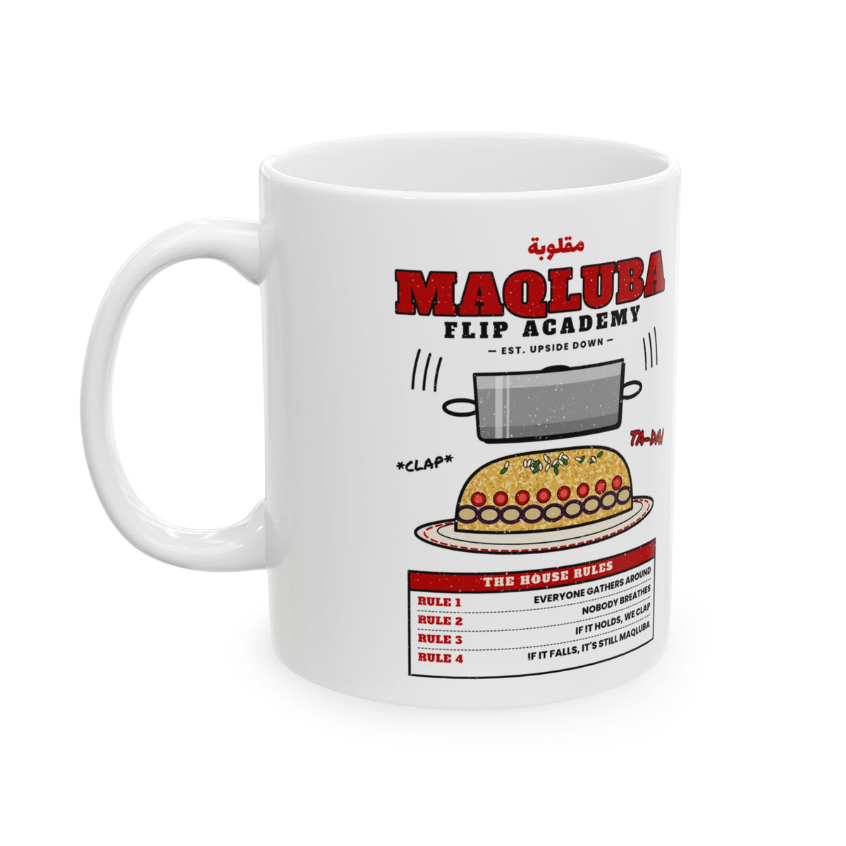 Maqluba Flip Academy mug by Wallah Wear, view 3