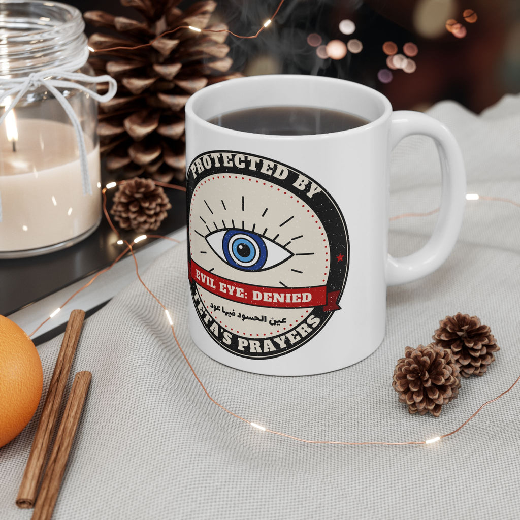 Protected by Teta's Prayers evil eye mug by Wallah Wear, view 5