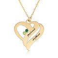 Birthstones Heart Necklace With Engraved Arabic Names