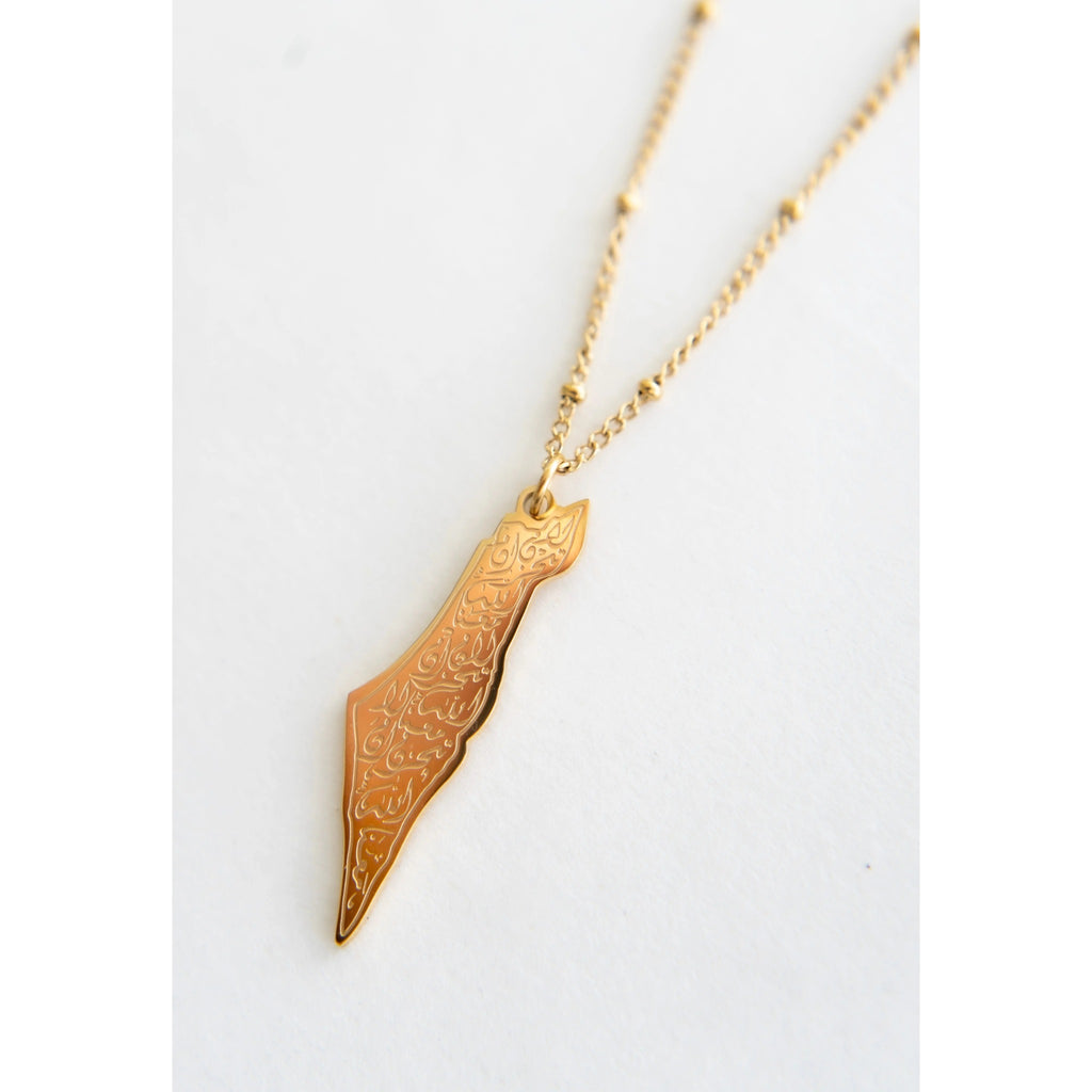 Gold Palestine map necklace, Mena Jewelry